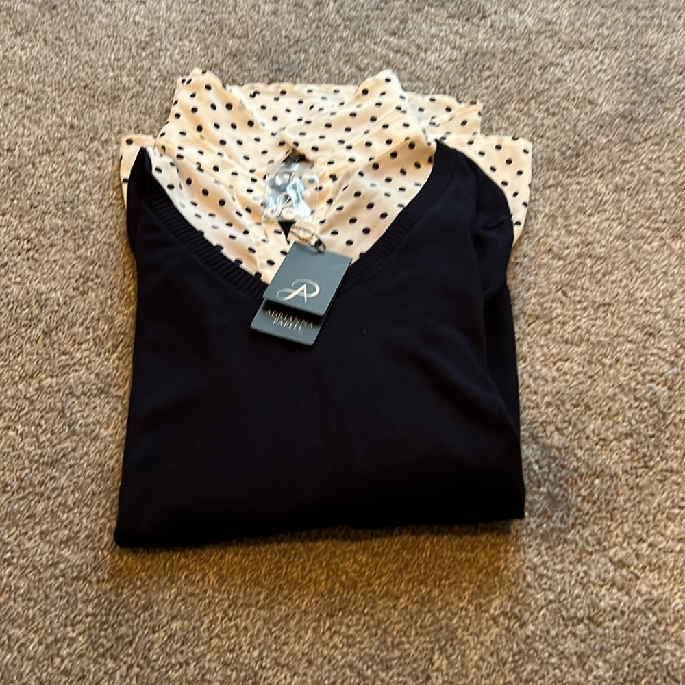 Adrianna papell blouse navy blue top